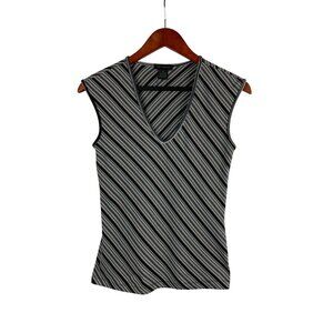 The Limited Womens Striped Sleeveless Top M Nylon/Spandex Blend Black/Grey
